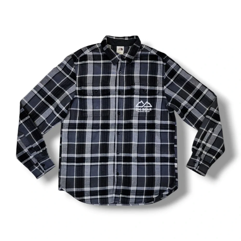 The North Face Gray Black White Plaid Long Sleeve Flannel Shirt Men's‎ M